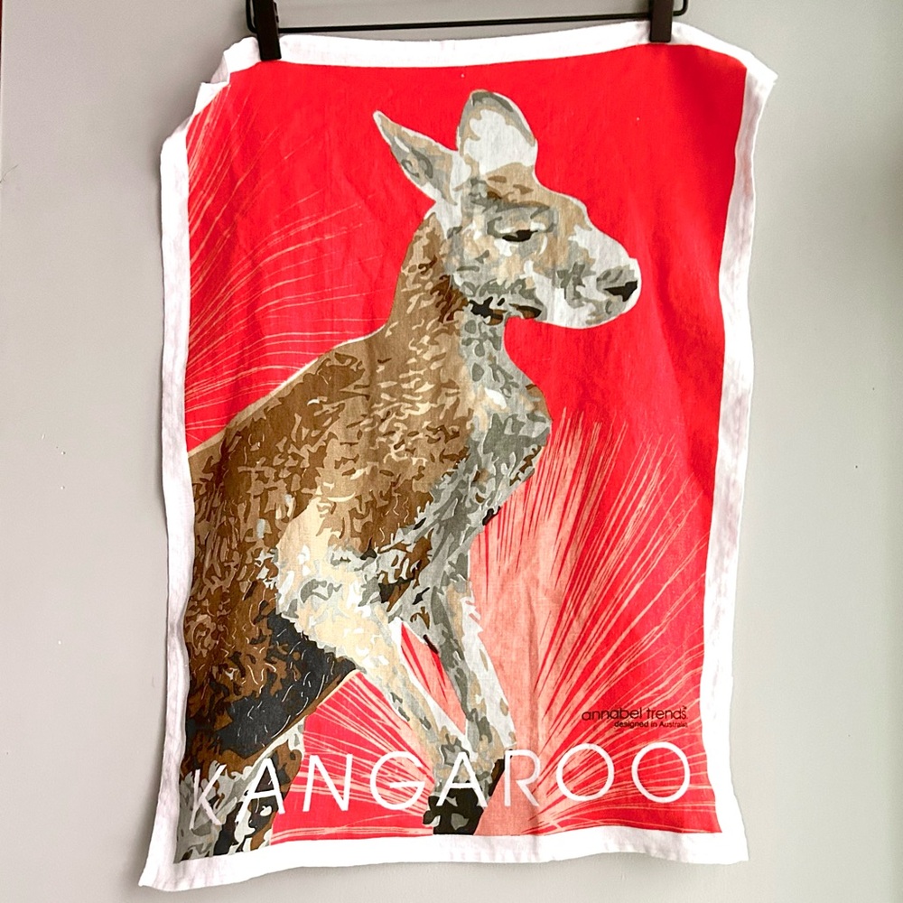100% LINEN kangaroo large kitchen towel/art